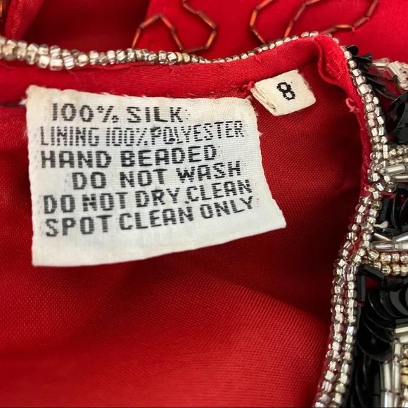 AJ Bari Vintage red silk beaded dress - Picture 9 of 10
